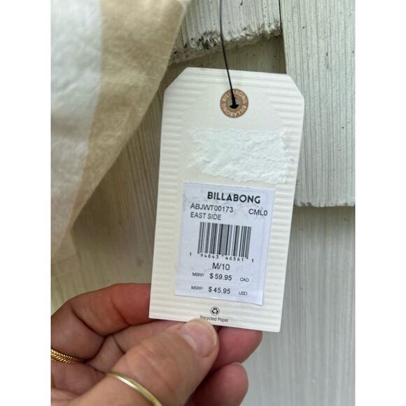 Billabong East Side Cropped Top Beige White Cotton Linen Blend Button Down Sz M - Picture 4 of 9